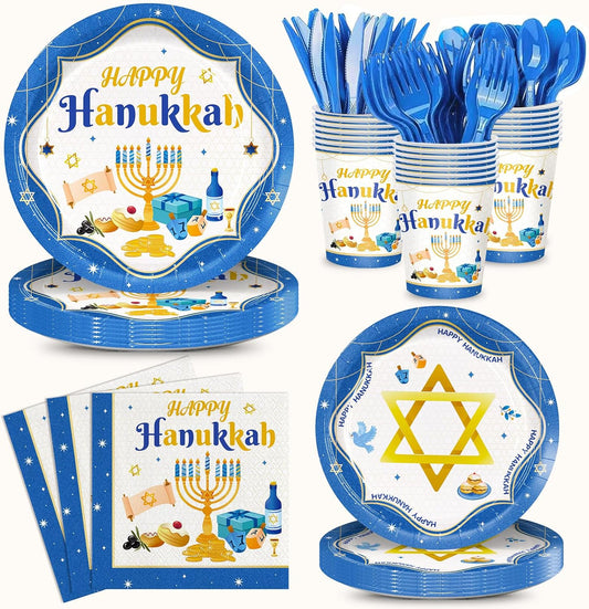 Set de 168 piezas Happy Hanukkah Party Supplies para 24 - 1 lb