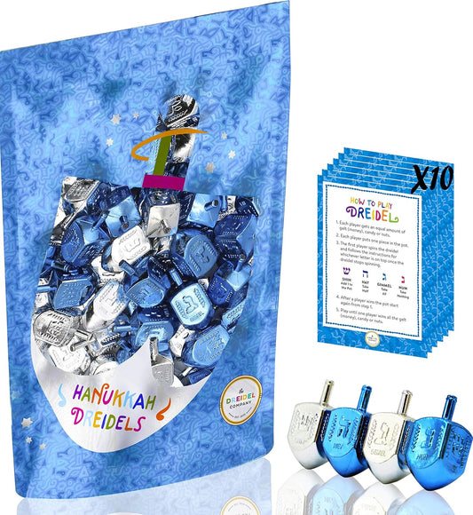 Hanukkah Dreidels Metallic Silver & Blue Dreidels - (10-Pack)